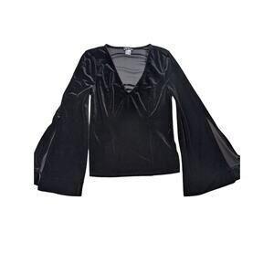 Whimsigoth Velvet Split Bell Sleeve Top Black Romantic Gothic Statement Blouse